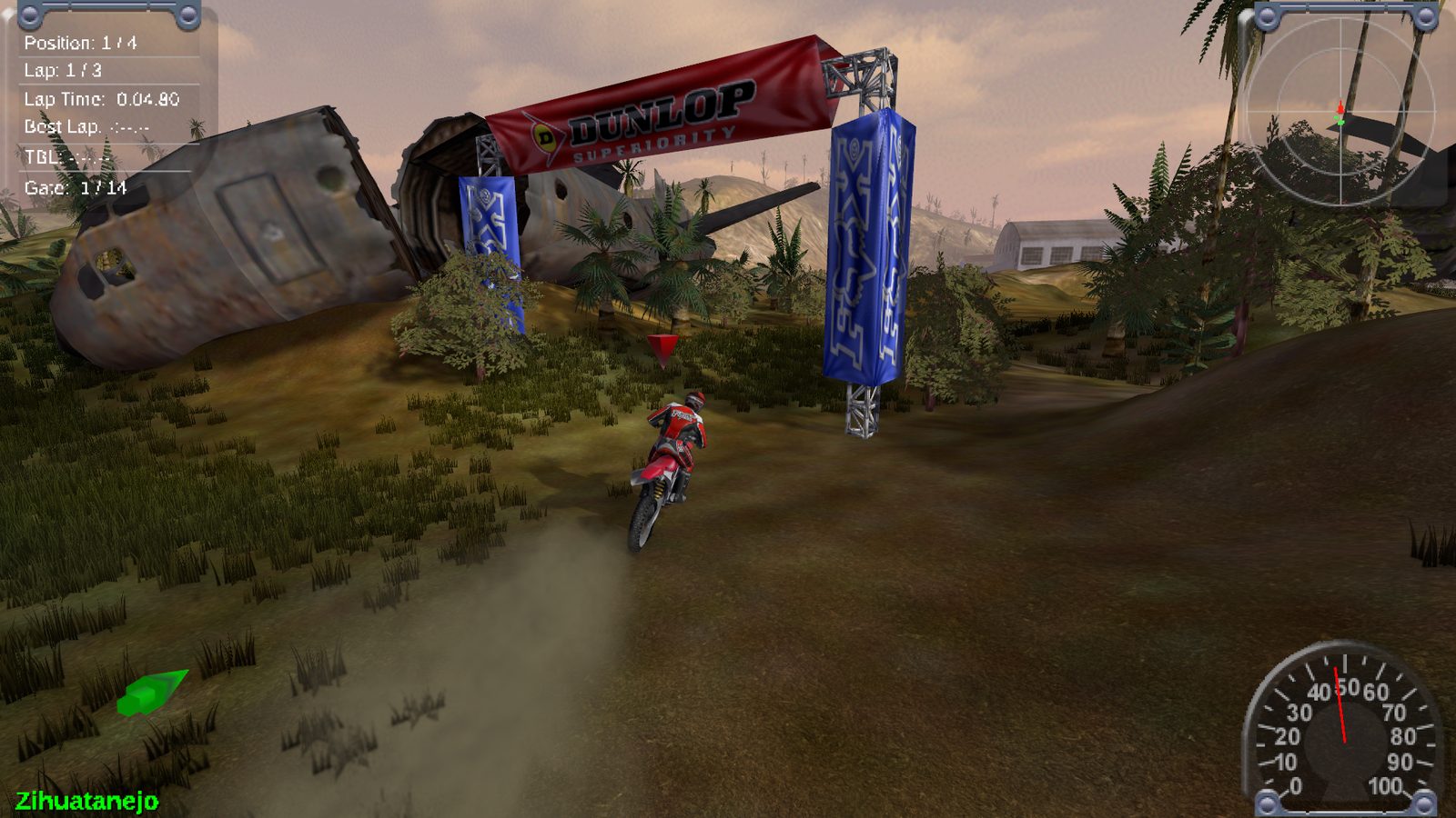 Enduro gate beside a crashed plane